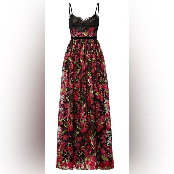 Marchesa Notte Embroidered Floral Maxi Dress Gown Size 12 - Picture 4 of 9
